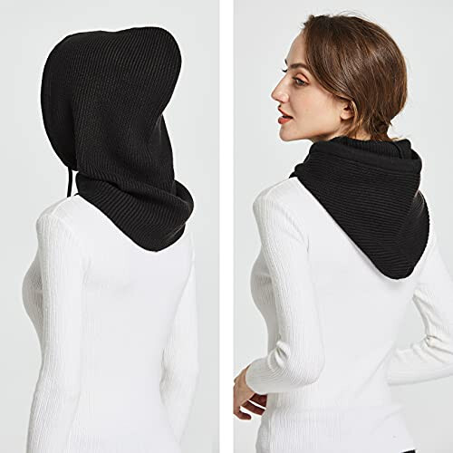 Ayollar uchun Facecozy qishki shlyapalari, ayollar uchun jun aralashmasi kaputli sharf shlyapasi Balaclava trikotage bosh suyagi qopqog'i biyni shlyapasi Erkaklar bo'yin g'ayratlari - 3