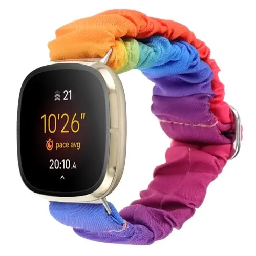 Ayollar uchun Fitbit Versa 3/Versa 4/Sense/Sense 2 tasmalariga mos sozlanishi mumkin bo'lgan резинкаlar, cho'ziluvchan bilaguzuk, qulay elastik резинкаli aqlli soat tasmasi, yumshoq mato. - 2