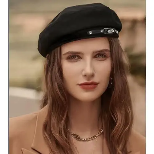 Ayollar uchun frantsuz beret shlyapalari Rassom shlyapasi Metall toka San'at bereti Qora beret shlyapasi Ayollar qizlar Xonim - 3