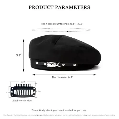 Ayollar uchun frantsuz beret shlyapalari Rassom shlyapasi Metall toka San'at bereti Qora beret shlyapasi Ayollar qizlar Xonim - 7