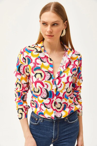 Ayollar uchun fuchsi rangli geometrik naqshli to'qilgan ko'ylak GML-19001174 - 3