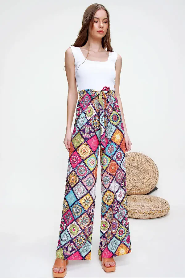 Ayollar uchun fuksiya naqshli erkin kesilgan shim ALC-X6016 - 5