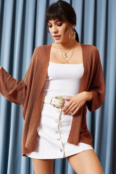 Ayollar uchun g'isht tusdagi yarim uzun hirka HRK-19000057 - OLALOOK