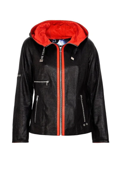 Ayollar uchun haqiqiy charm ko'ylagi, qora, fermuarli, keng kesimli. - 5