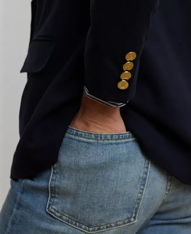 Ayollar uchun ikki qatorli junli krep pidjak - Lauren Navy - 4