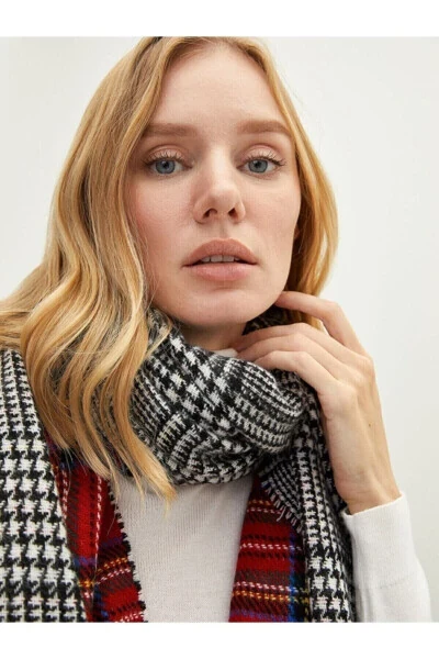 Ayollar uchun ikki tomonlama skotch naqshli qizil sharf - LEKA (1)