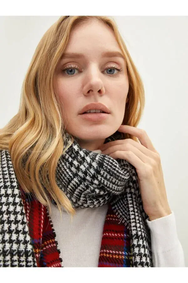 Ayollar uchun ikki tomonlama skotch naqshli qizil sharf - 2