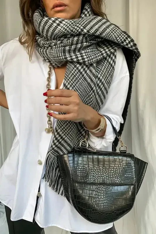 Ayollar uchun ikki tomonlama yumshoq matoli sharf qora-qora - 3