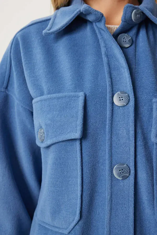 Ayollar uchun indigo ko'k cho'ntakli kashmir ko'ylagi NV00071 - 5