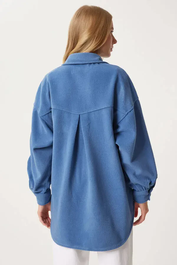 Ayollar uchun indigo ko'k cho'ntakli kashmir ko'ylagi NV00071 - 6