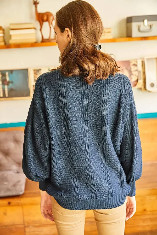 Ayollar uchun Indigo qalin toʻquv triko shol HRK-19000082 - 4