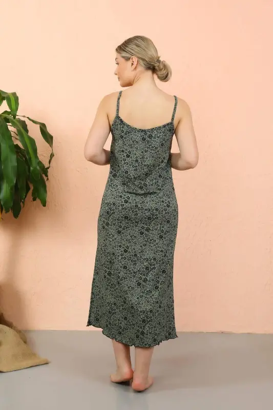 Ayollar uchun ipli yengi, uzun qoʻyish va yorish qismi uzun yashil rangli tunika koʻylak 90120 - 3