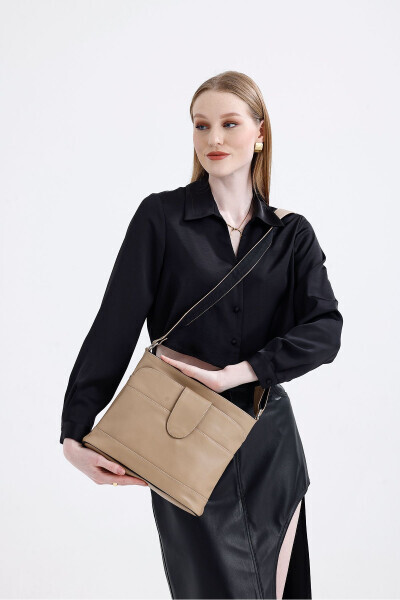Ayollar uchun jigarrang haqiqiy charmli crossbody xalta - 3