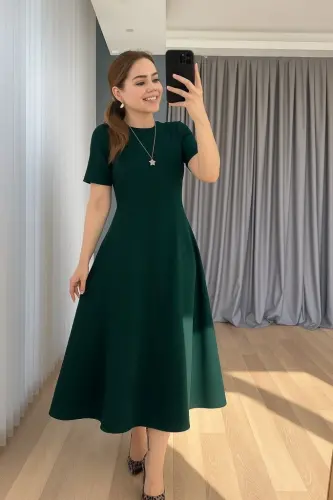 Ayollar uchun kalta yengli, dumaloq yoqali, maksi uzunlikdagi import krep ko'ylak - 3