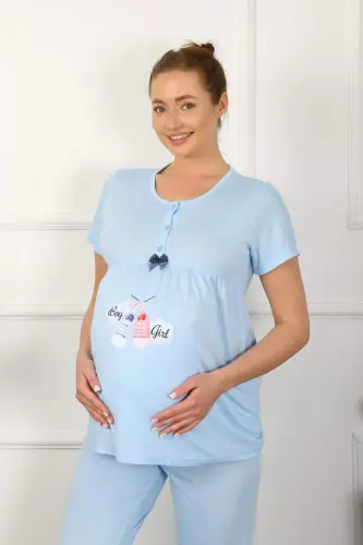 Ayollar uchun kalta yengli homiladorlar va emizikli onalar pyjama to‘plami Moviy 45210 - 4