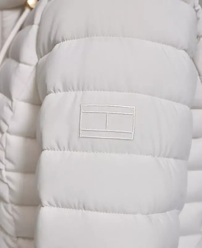 Ayollar uchun kapüşonli, yig'ma puffer palto - Oq qum - 5