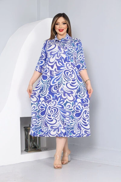 Ayollar uchun katta hajmdagi bosilgan viskoz ko'ylak ko'ylak - 5