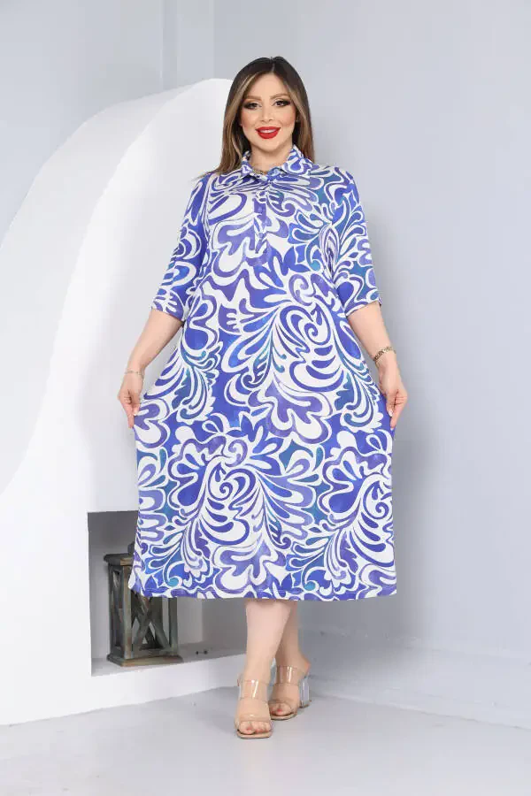 Ayollar uchun katta hajmdagi bosilgan viskoz ko'ylak ko'ylak - 5