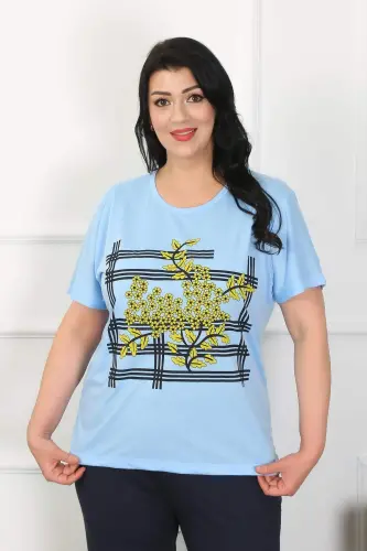 Ayollar uchun katta hajmdagi ko'k pijama to'plami 202402 - 3