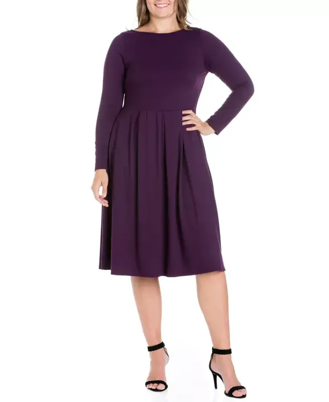Ayollar uchun katta o'lchamli Fit and Flare Midi ko'ylak - 24SEVEN COMFORT APPAREL