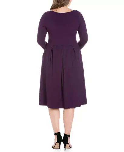 Ayollar uchun katta o'lchamli Fit and Flare Midi ko'ylak - 3