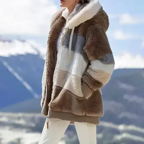 Ayollar uchun katta o'lchamli paltolar 15,00 dollardan pastroq narxlarda sotiladi, ayollar qishki kapotli tepalik bo'sh uzun qo'lli kurtka plush palto fermuarlı - 4