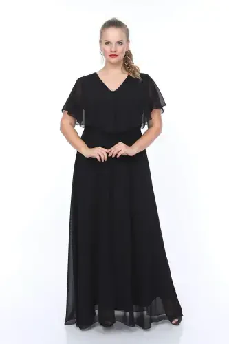 Ayollar uchun katta oʻlchamli shifon V boʻyinli katta oʻlchamli zamonaviy qora kechki libosi KL3065 - 7