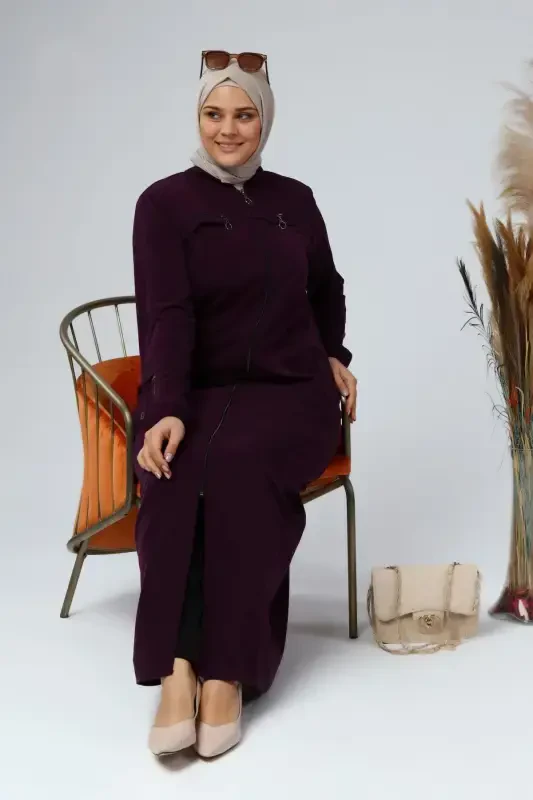 Ayollar uchun katta o'lchamli tugmali yozgi ko'ylak - to'q binafsha - 6