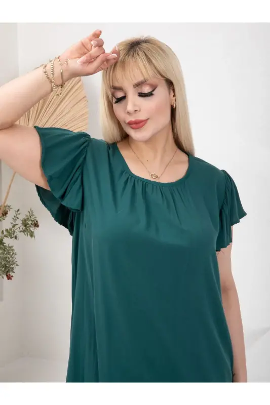 Ayollar uchun katta o'lchamli volanli yengli to'qilgan viskoz ko'ylak - 11