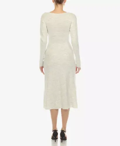 Ayollar uchun keng bo'yinli, belbog'li sviter ko'ylak - Heather Gray - WHITE MARK (1)