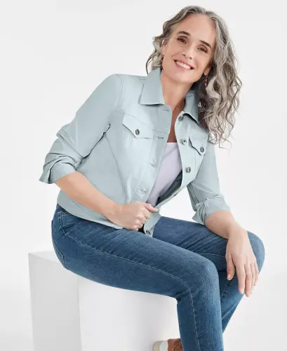 Ayollar uchun klassik denim kurtka, Modazone uchun yaratilgan - Dusty Jade - 1