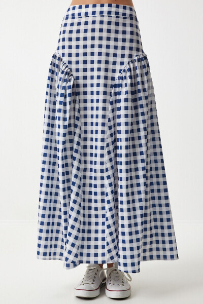 Ayollar uchun ko'k katakli yozgi poplin yubka UL00024 - 5