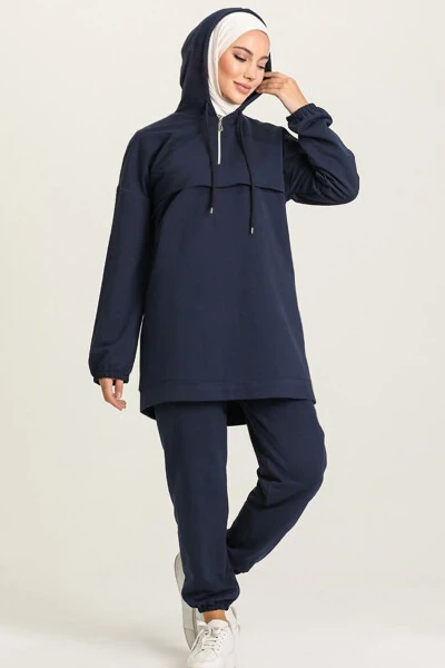 Ayollar uchun ko'k yarim fermuarli ikki qismli sport kiyimlari to'plami - Modazone