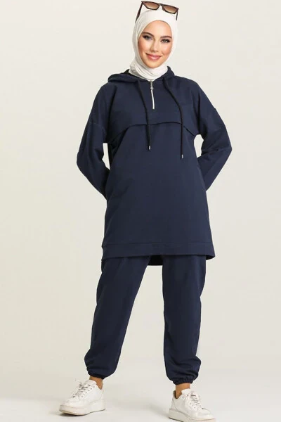 Ayollar uchun ko'k yarim fermuarli ikki qismli sport kiyimlari to'plami - Modazone (1)