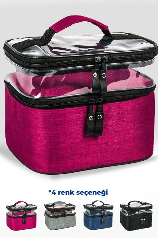 Ayollar uchun kosmetik sumka Ikki keng bo'linmali osma katlanadigan parvarish sayohat tashkilotchisi kosmetik sumkasi - pushti - 5