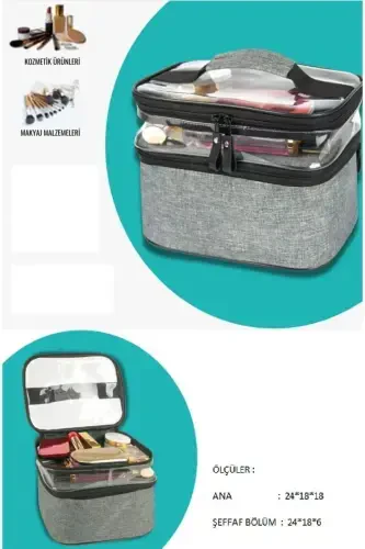 Ayollar uchun kosmetik sumka Ikki keng bo'linmali osma katlanadigan parvarishlash sayohat organizatori kosmetik sumkasi - Antratsit - 4