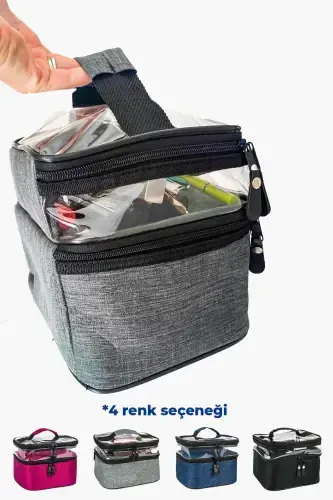 Ayollar uchun kosmetik sumka Ikki keng bo'linmali osma katlanadigan parvarishlash sayohat organizatori kosmetik sumkasi - Antratsit - 5