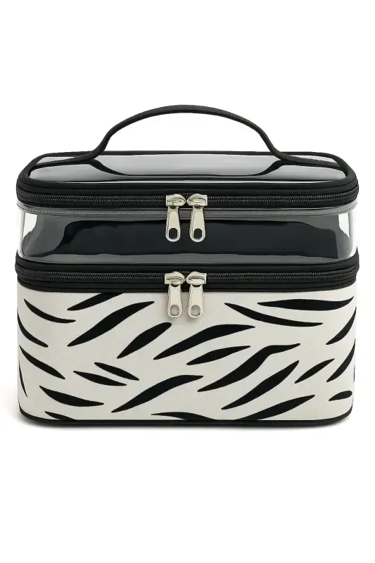 Ayollar uchun Kosmetik Sumka Ikki Keng Bo'lmali Osma Yig'ma Parvarish Sayohat Organayzer Kosmetik Sumka - Rangli - 4