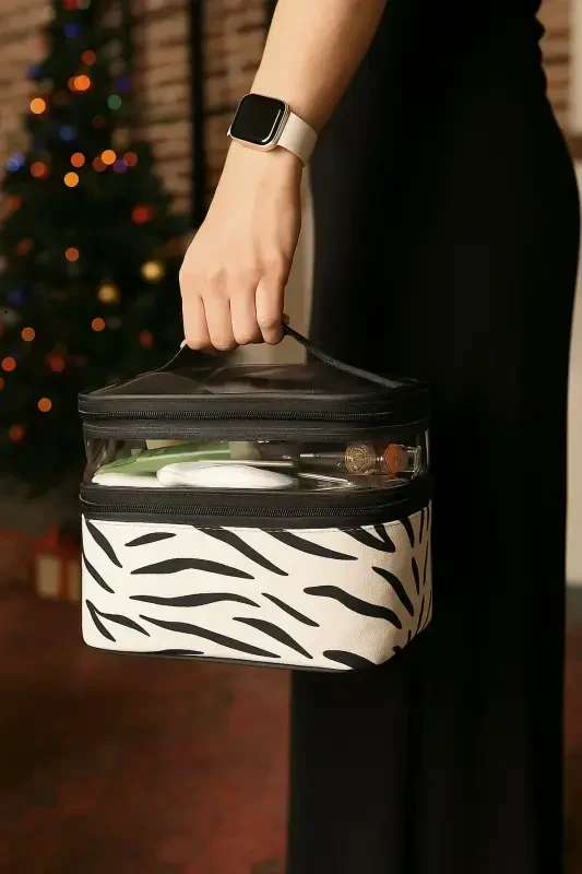 Ayollar uchun Kosmetik Sumka Ikki Keng Bo'lmali Osma Yig'ma Parvarish Sayohat Organayzer Kosmetik Sumka - Rangli - 5