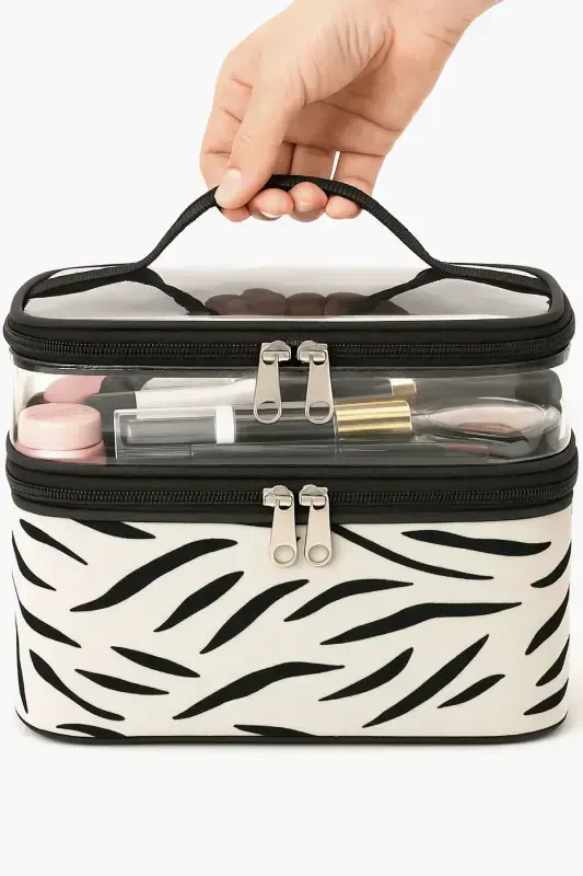 Ayollar uchun Kosmetik Sumka Ikki Keng Bo'lmali Osma Yig'ma Parvarish Sayohat Organayzer Kosmetik Sumka - Rangli - 6