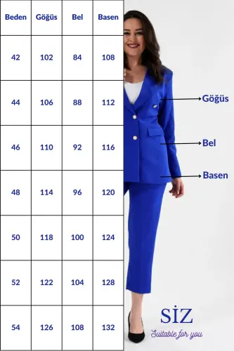 Ayollar uchun krem rangli blazer ko'ylagi kamarli cho'ntakli truba shimli katta o'lchamli kostyum - 7
