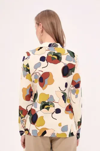 Ayollar uchun krem rangli naqshli uzun yengli ko'ylak ARM-22K001123 - 5