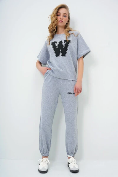 Ayollar uchun kulrang W bosma sport kostyumi ALC-X5889 - TREND ALAÇATI STILI (1)