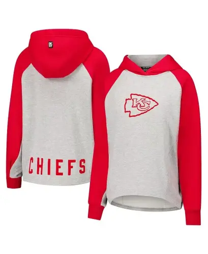 Ayollar uchun kulrang/qizil Kanzas Siti Chiefs Joy Cropped Raglan Pullover Xudi - 1