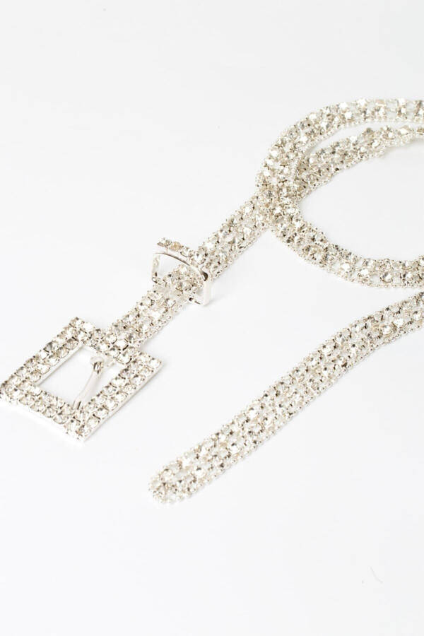 Ayollar uchun kumush payvandlangan olmos toshli kamar elastik - 2