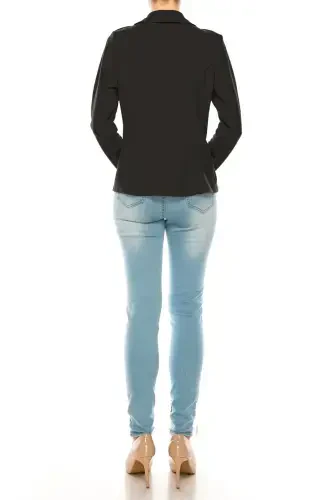 Ayollar uchun kundalik qattiq ofis ish kiyimi uzun yengli o'rnatilgan ochiq oldingi blazer ko'ylagi - FASHIONSTREAM (1)