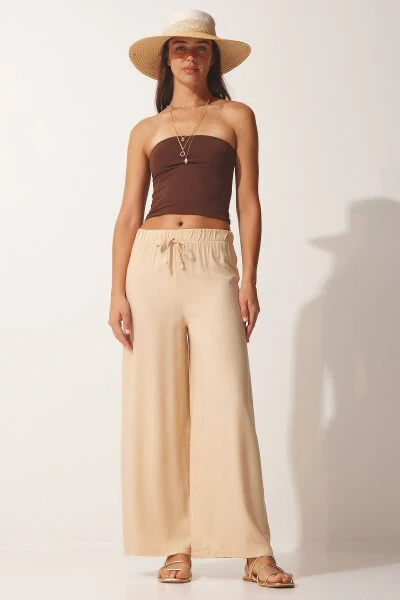 Ayollar uchun Latte paxta viskoza palazzo shim BV00076 - HAPPINESS İSTANBUL