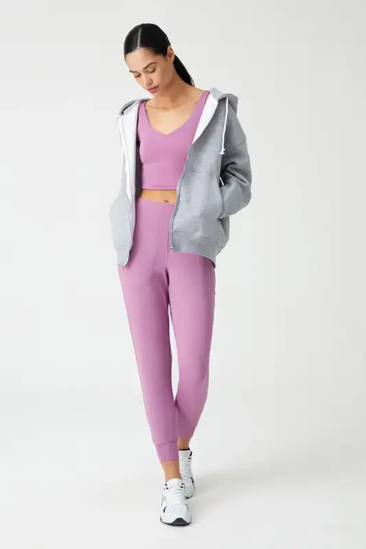 Ayollar uchun lavanta rangli yuqori bel joggers sport shim choklari - 6