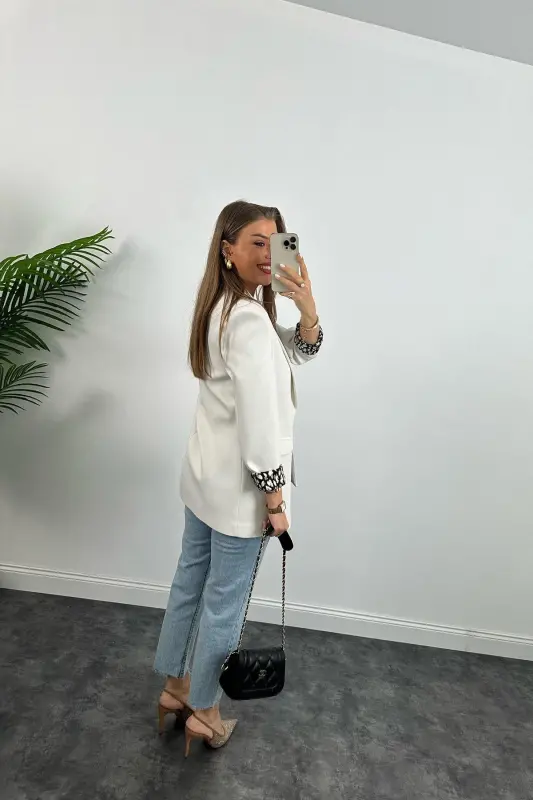 Ayollar uchun leopard naqshli astarli blazer ko'ylagi - 6