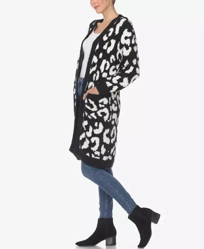 Ayollar uchun leopard naqshli ochiq old sherpa kardigan - 3